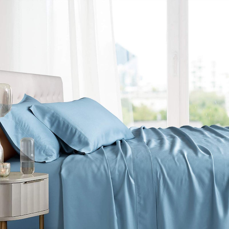 Royal Tradition Viscose from Bamboo Bed Sheets, Top Split King, Solid Blue, Super Soft and Cool 4PC Sheet Set - Image 4